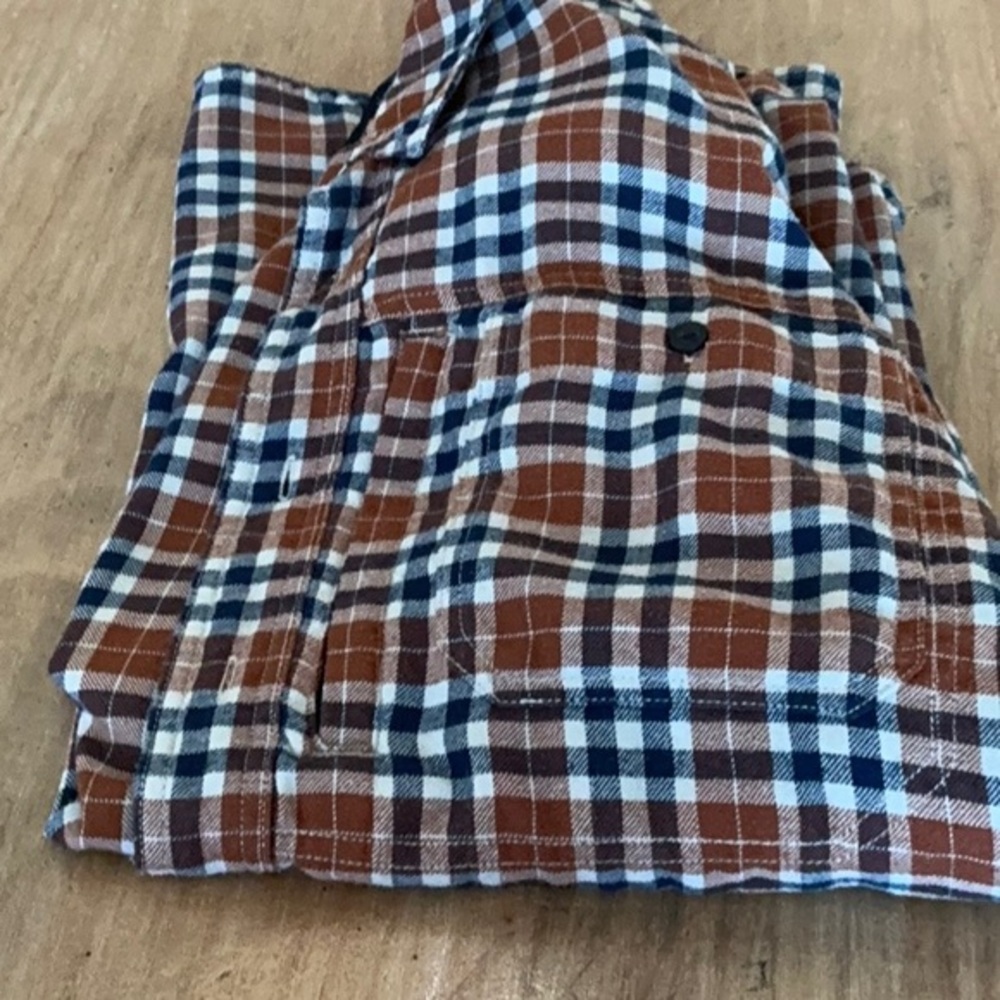 Outdoor Life Plaid Flannel Shirt Brown Blue White Long Sleeve Button Up Large - Picture 5 of 5